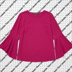 PLUS -  Vince Camuto Magenta Bell Sleeve Crepe Blouse Top